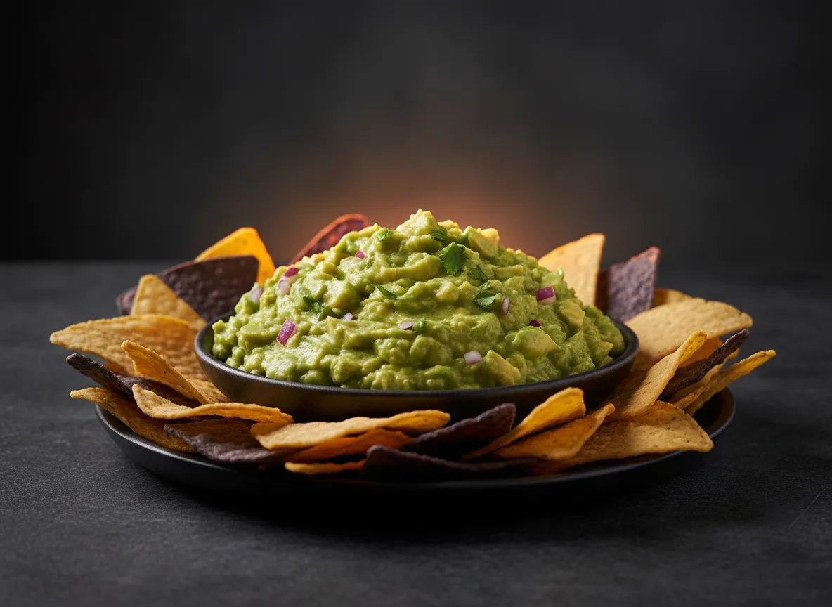 Low-key high-contrast photo of Fresh Guacamole