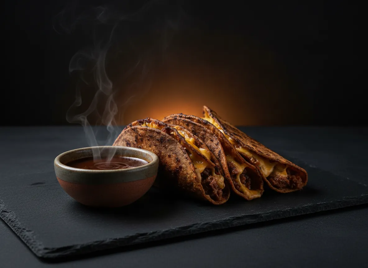 Quesabirria Tacos folded in a crisp tortilla