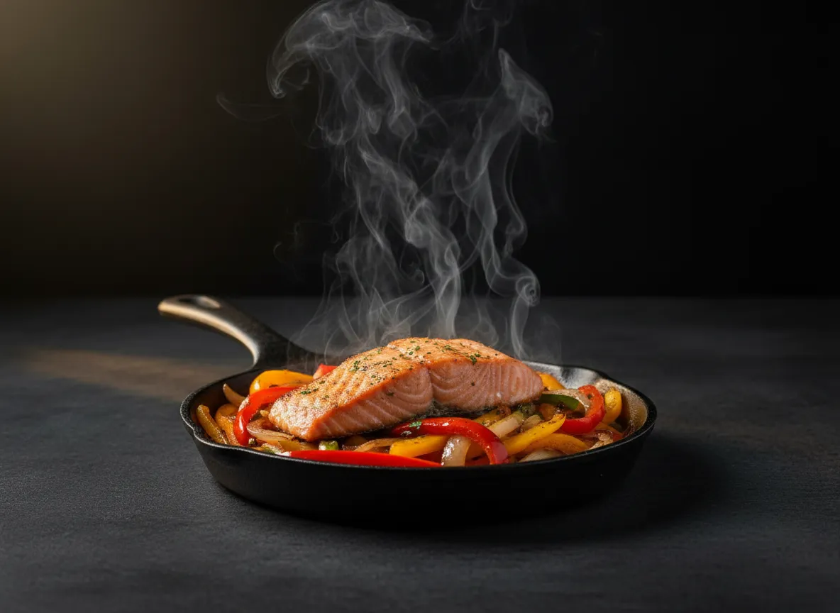 Salmon Fajitas served sizzling to your table
