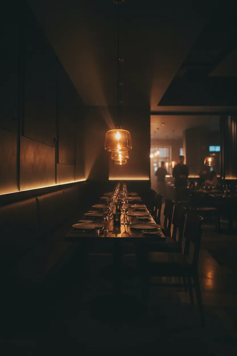 Dark toned interior of Tamales Mexican Restaurant near Skokie