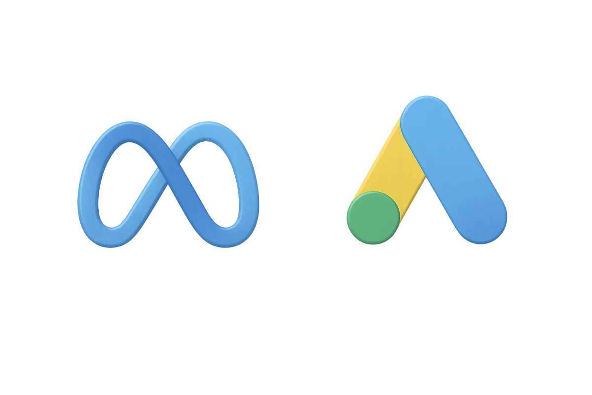 Minimal Meta Ads and Google Ads logo marks with a transparent background