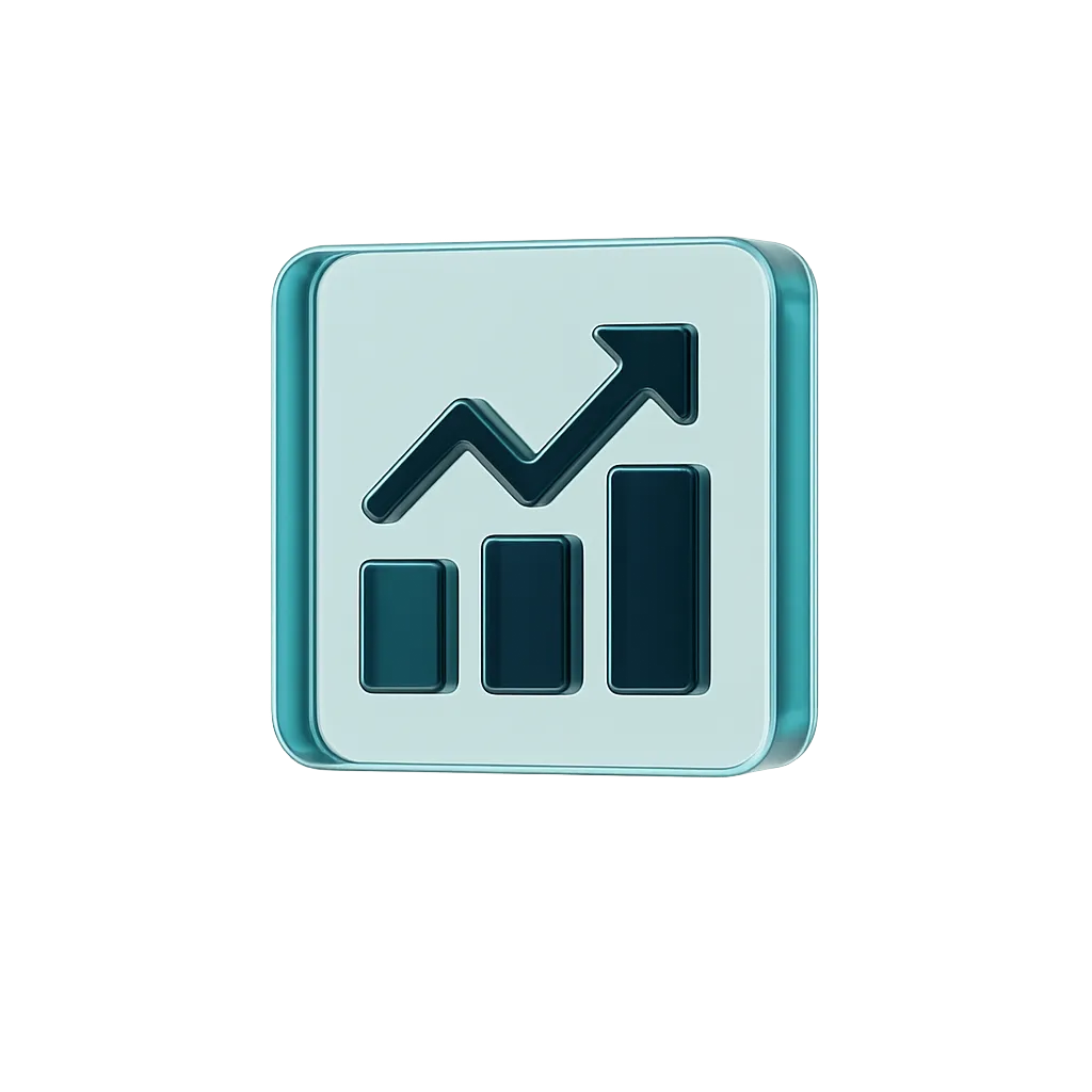 Meta Ads 3D analytical module icon in teal and navy glass
