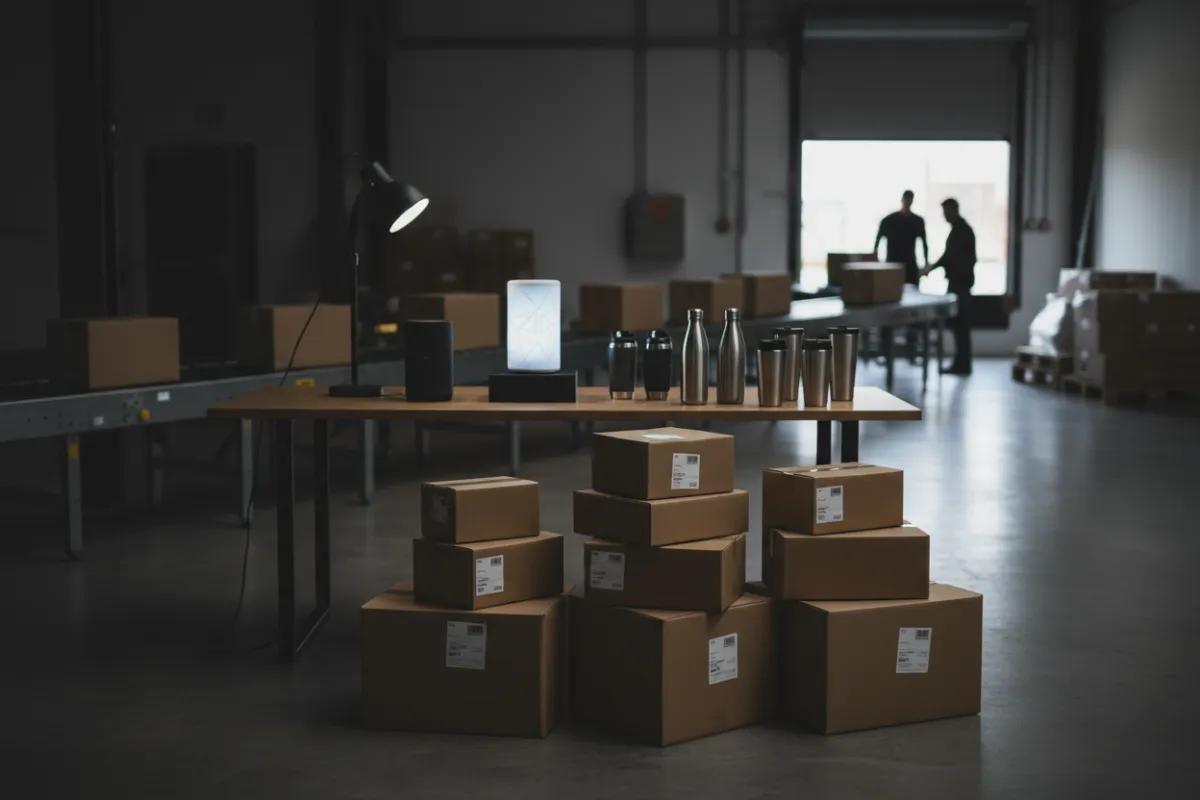 Shipment boxes and product photography illustrating scaled eCommerce sales.