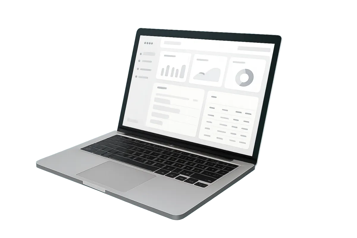 Isolierter moderner Laptop mit CRM-Dashboard auf transparentem Hintergrund