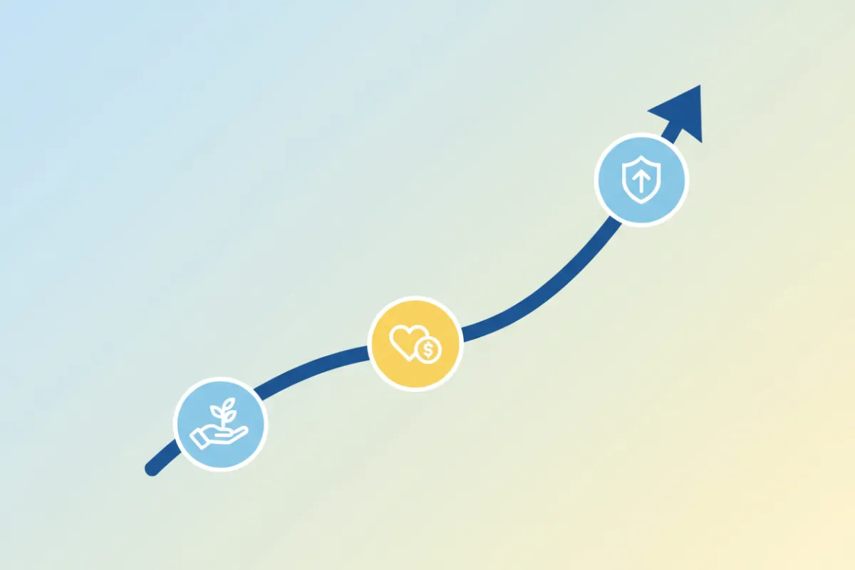 Line graph showing nonprofit growth over time with upward trend and milestone markers
