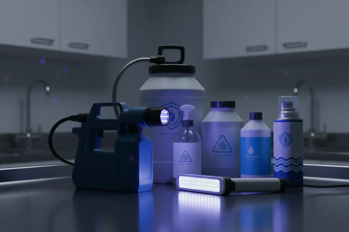 Équipe procédant au nettoyage et à la désinfection d'un espace contaminé