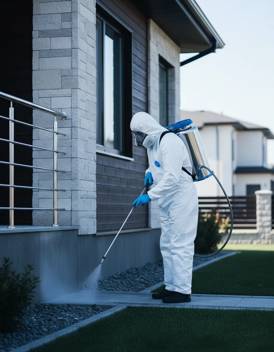 Technicien appliquant un traitement de prévention contre les insectes