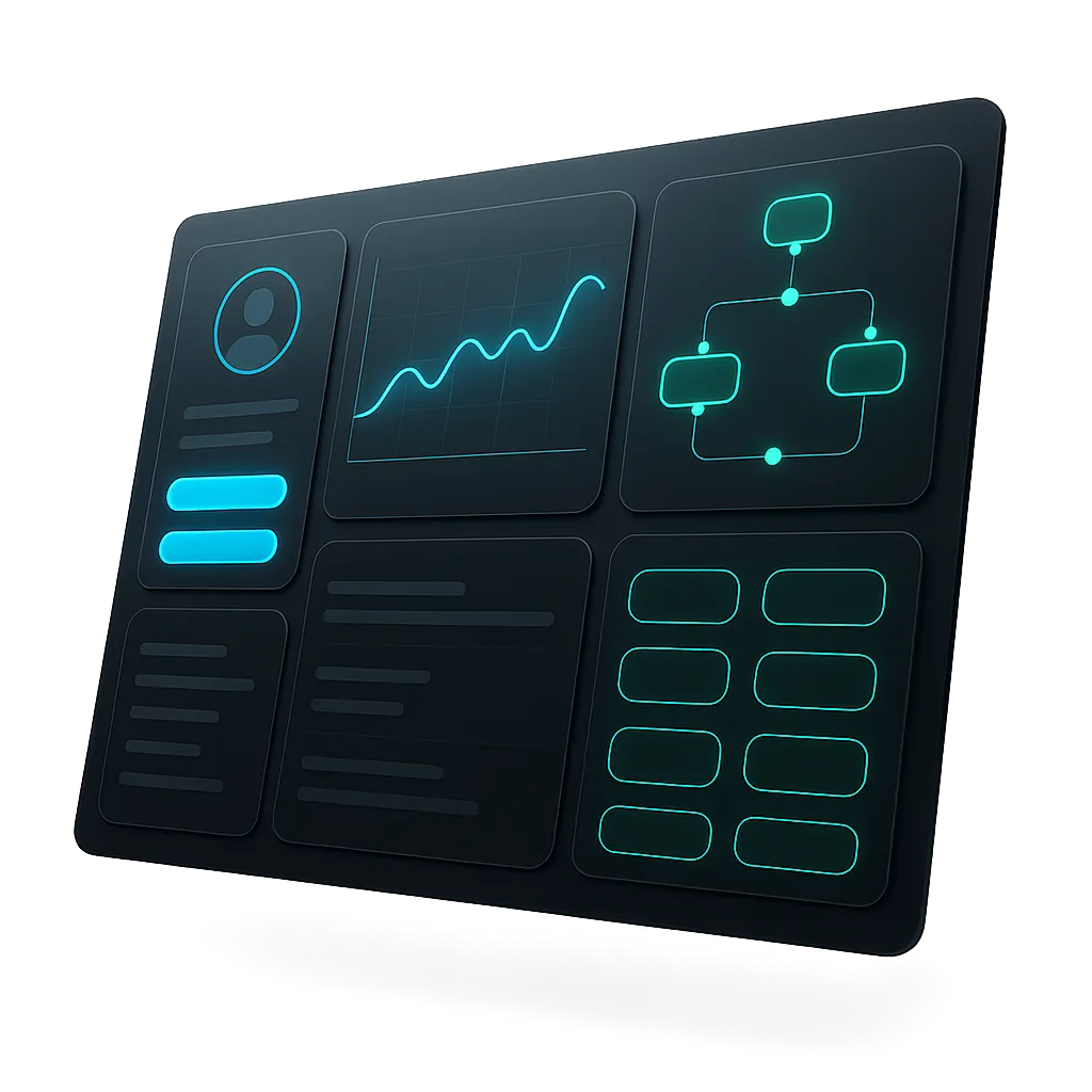 Dashboard UI graphic showing a powerful CRM and automation tool