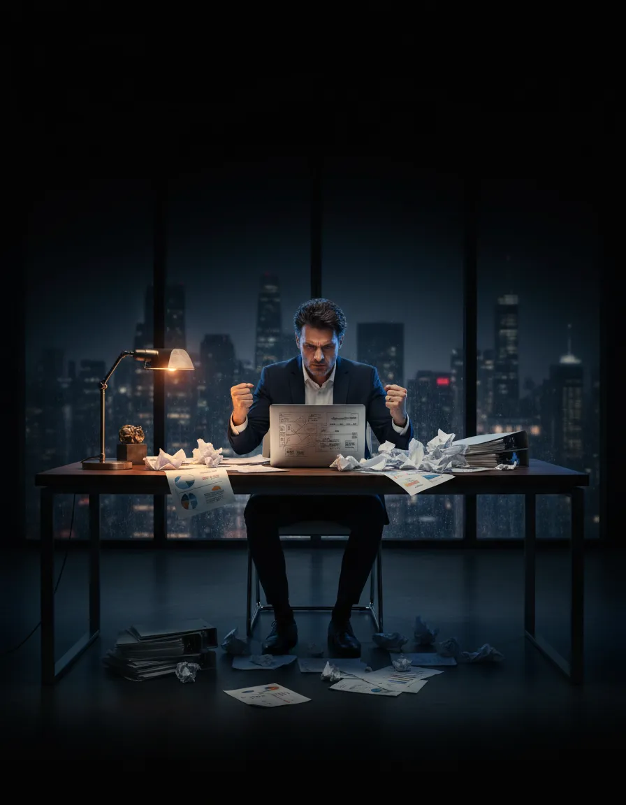 Frustrated executive reviewing a lost sales deal due to lack of training structure