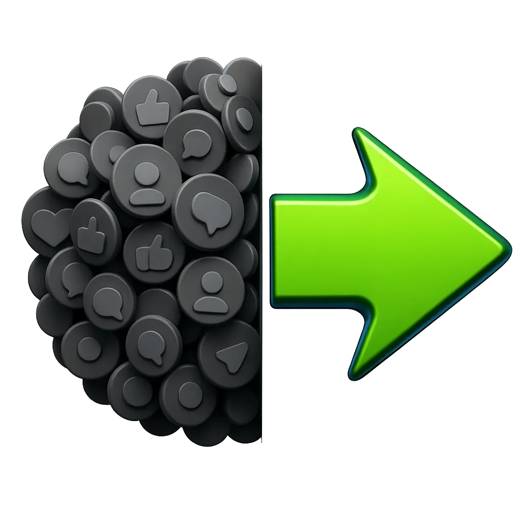 Decision Paralysis Visualizer: A messy cloud of icons versus a single unified conversion arrow