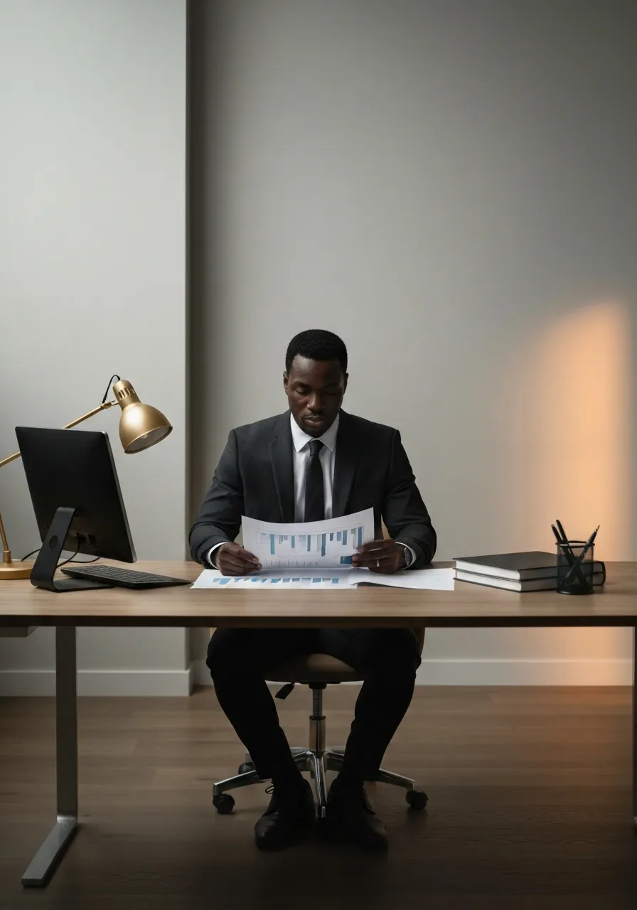 Confident professional in a sophisticated intellectual setting
