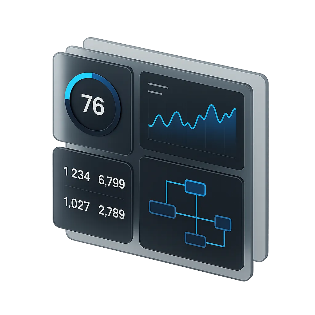 Operational management dashboard system architecture showing live metrics and structured telemetry