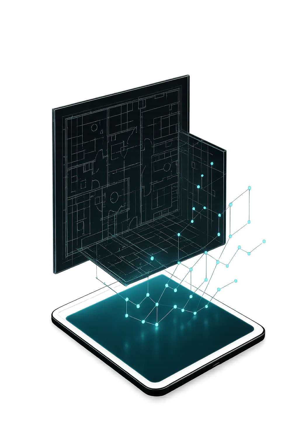 Strategic architectural blueprint merging into an empirical digital analytics dashboard