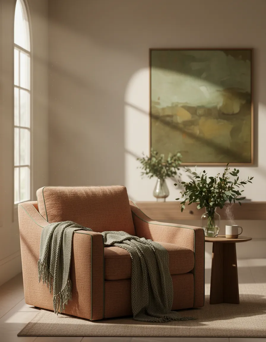Soft focus lifestyle image of a warm living room