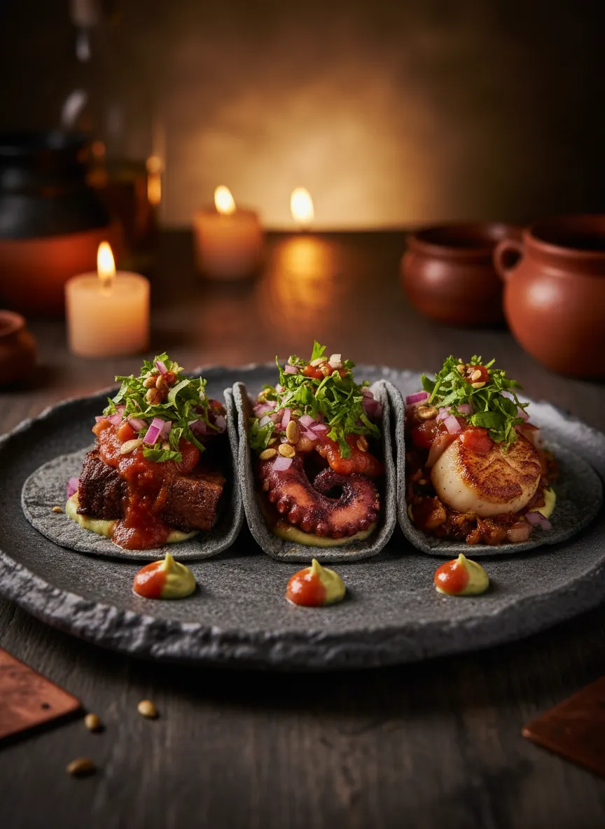 Beautifully plated authentic Mexican tacos