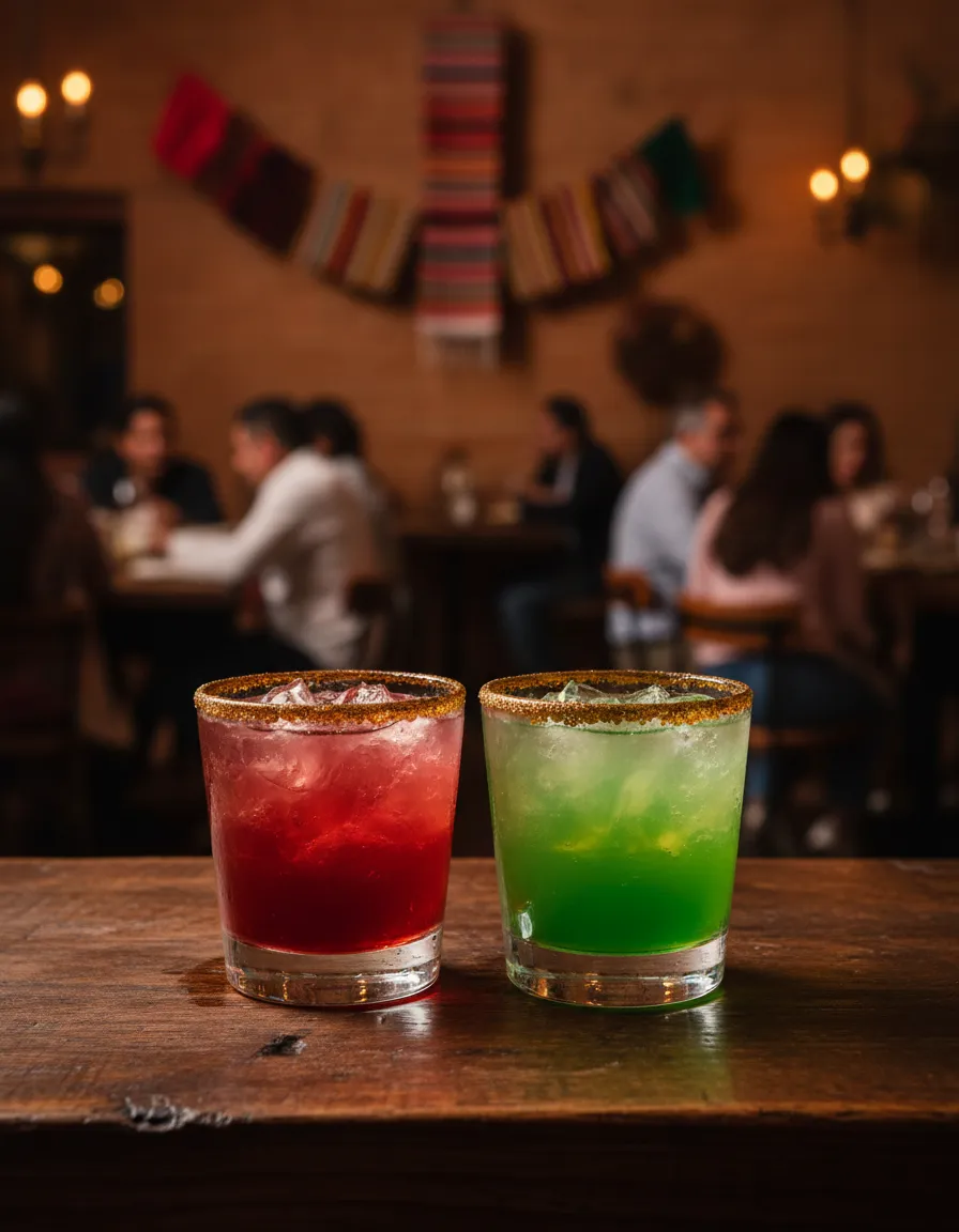 Colorful signature cocktails on a modern hacienda bar