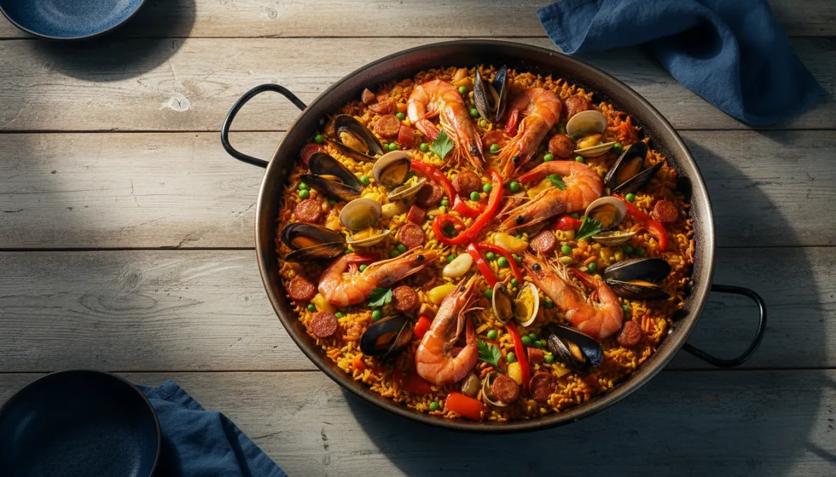 Paella on a table