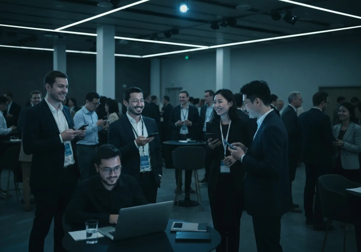 Professionals networking at an event