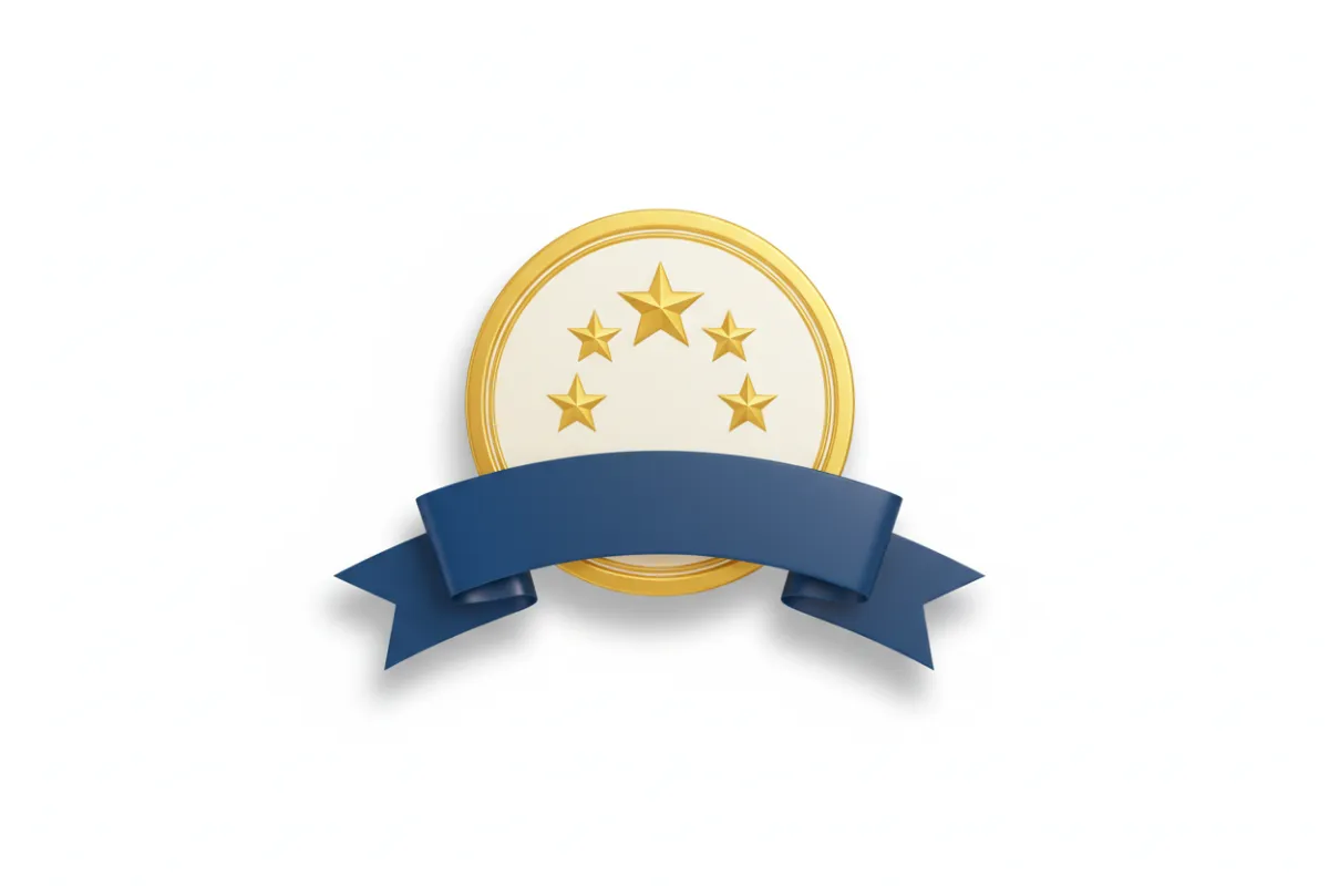Award ribbon and five-star badge
