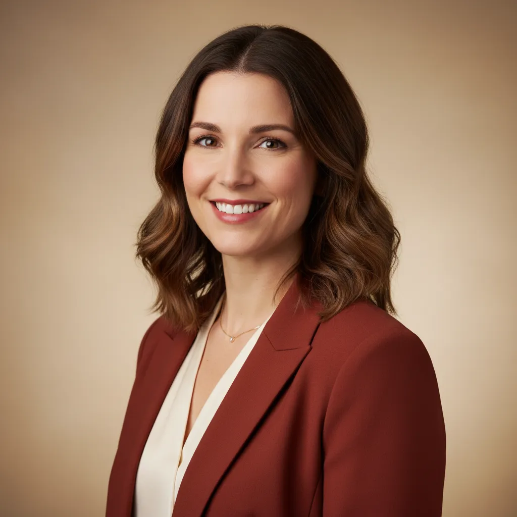 Avatar: Confident mid-30s female product manager, three-quarter portrait smiling, soft studio lighting, neutral background, photorealistic, warm tones to convey trust and success.