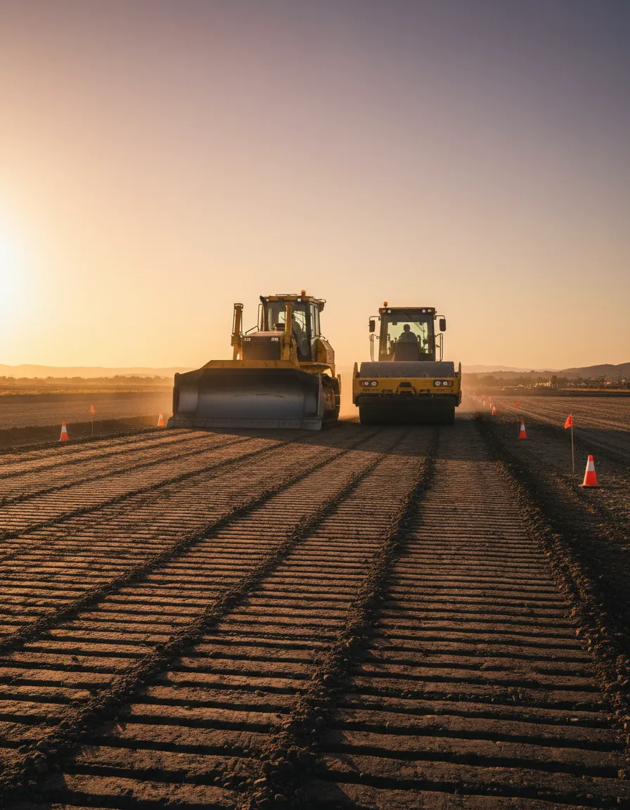 Professional heavy equipment performing site grading work