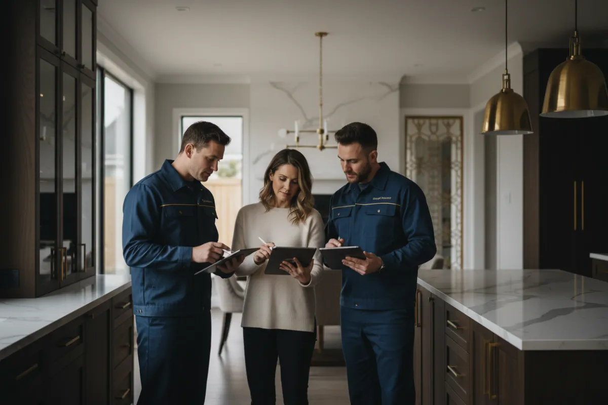 Oasis Builders team conducting a rigorous final quality inspection on a remodeled home.