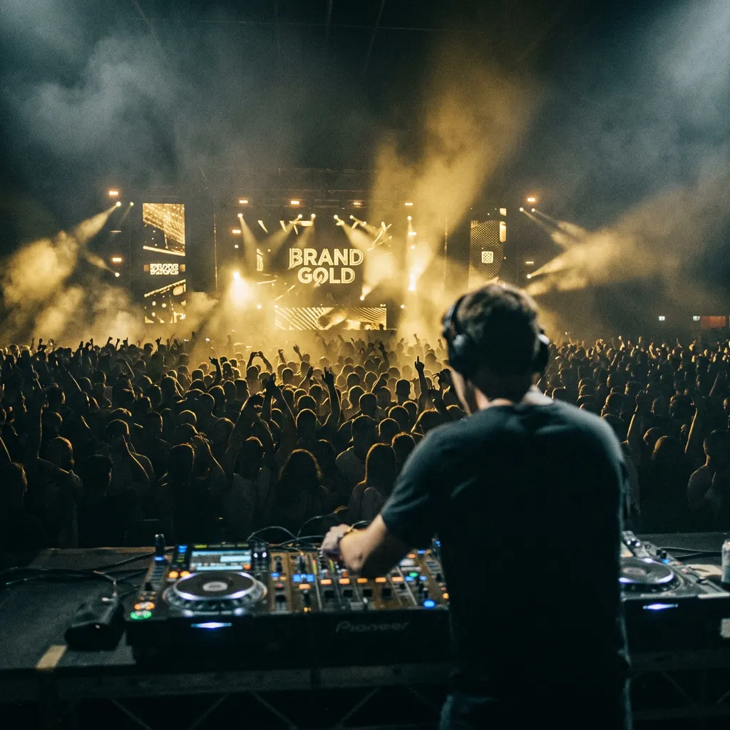 Atmospheric concert stage lighting with silhouette crowd at a live music performance