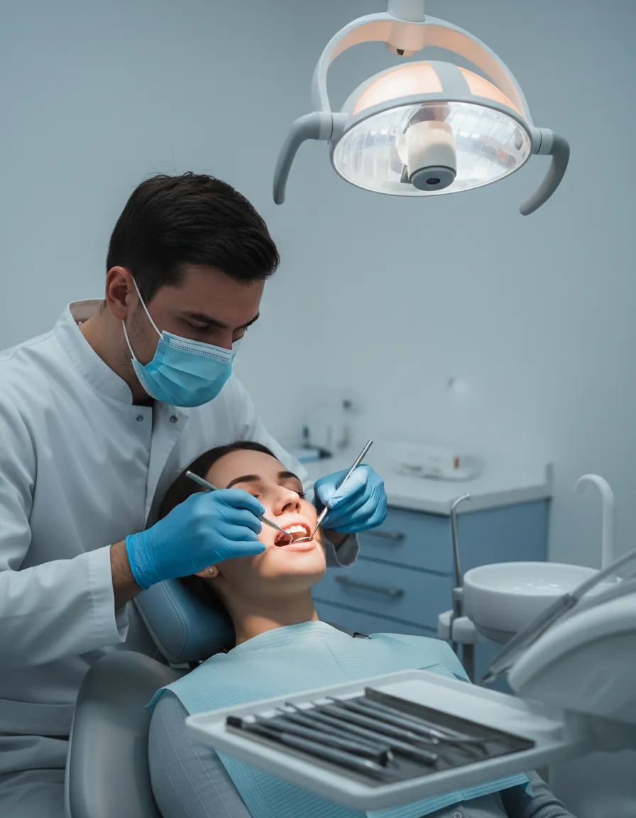 Dentist examining patient