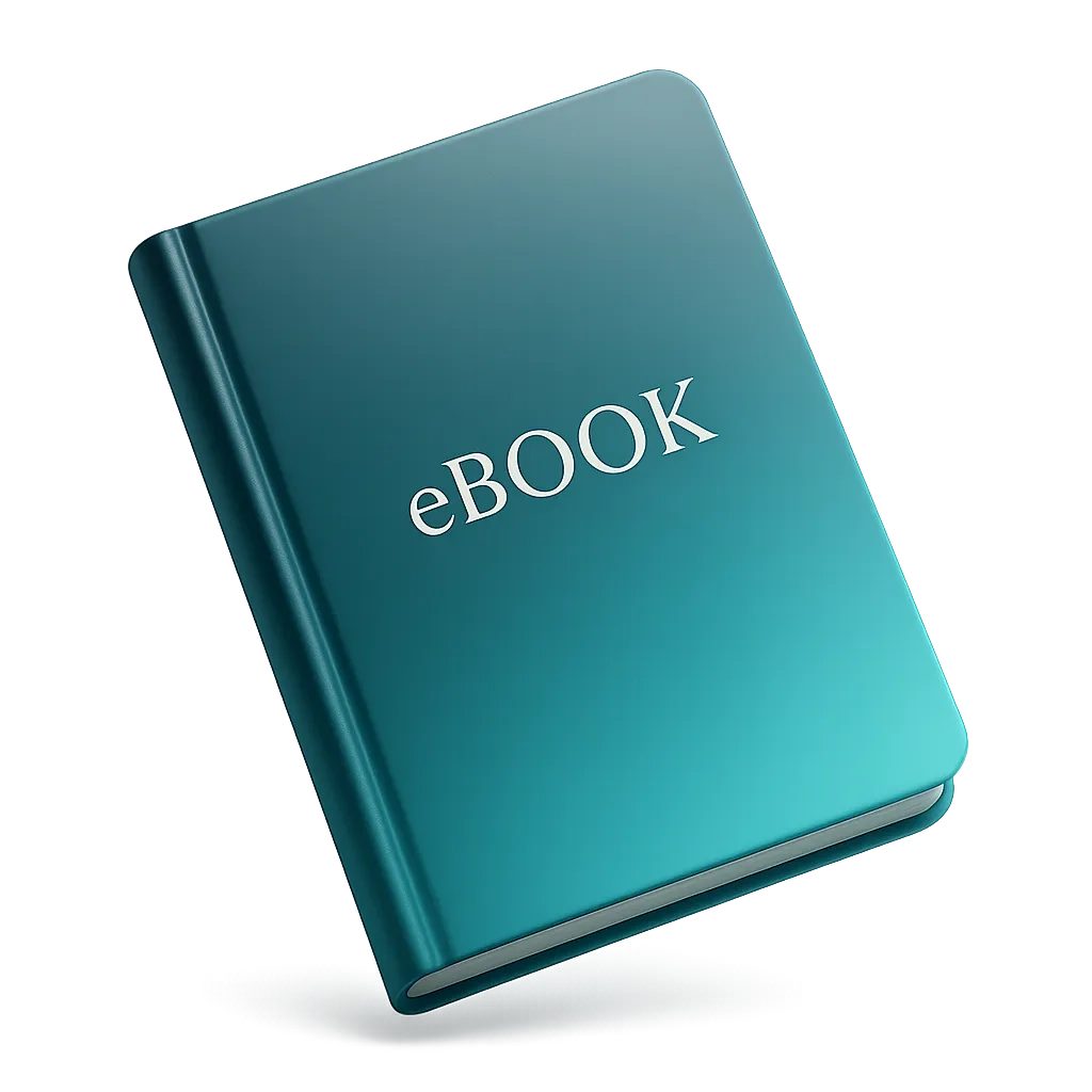 Mockup 3D del eBook de Influencia Política con aura resplandeciente aqua