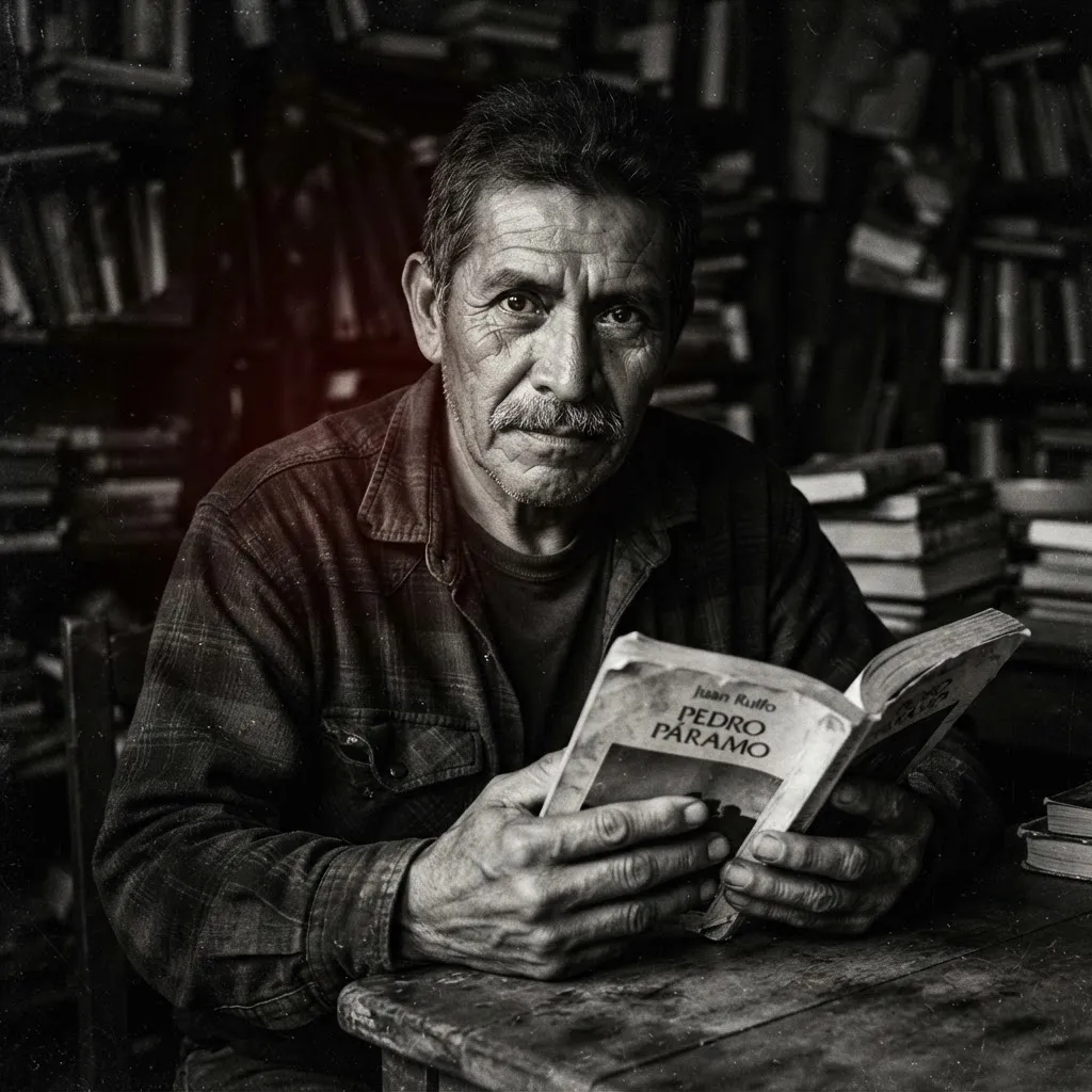 Fotografía en escala de grises de Rodrigo Mendoza, lector en Guadalajara