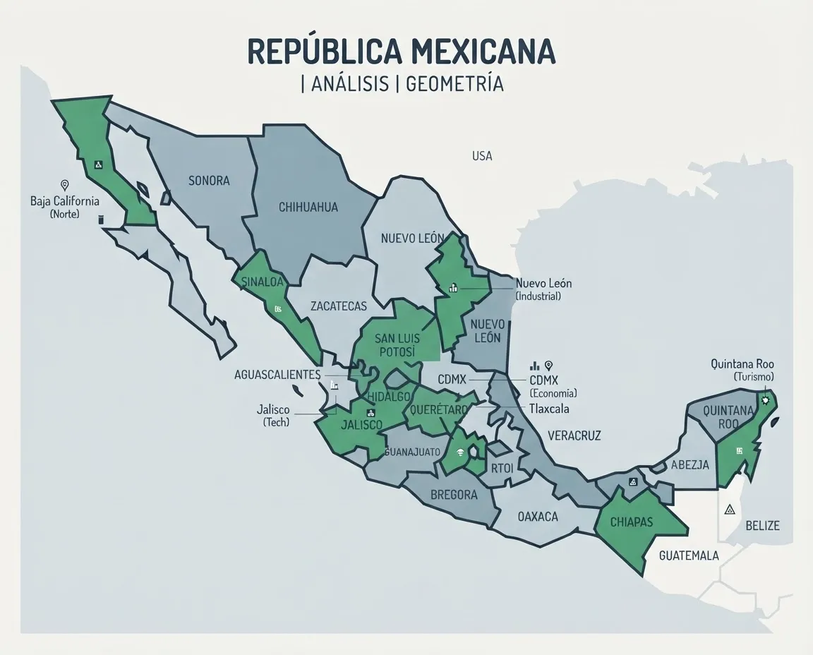 Mapa ilustrado de la República Mexicana para navegación y filtrado electoral por estado