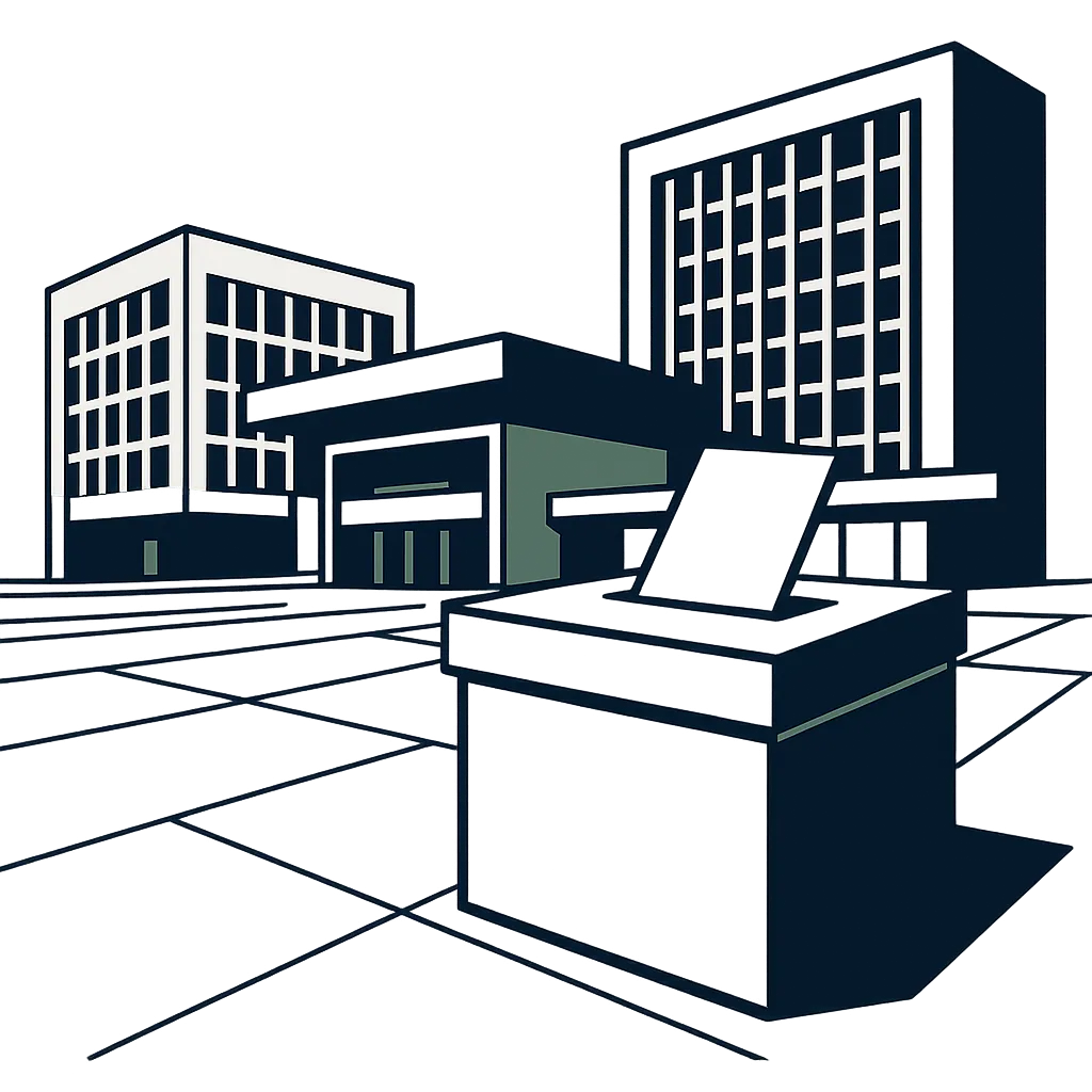 Ilustración de arquitectura cívica e institucional mexicana