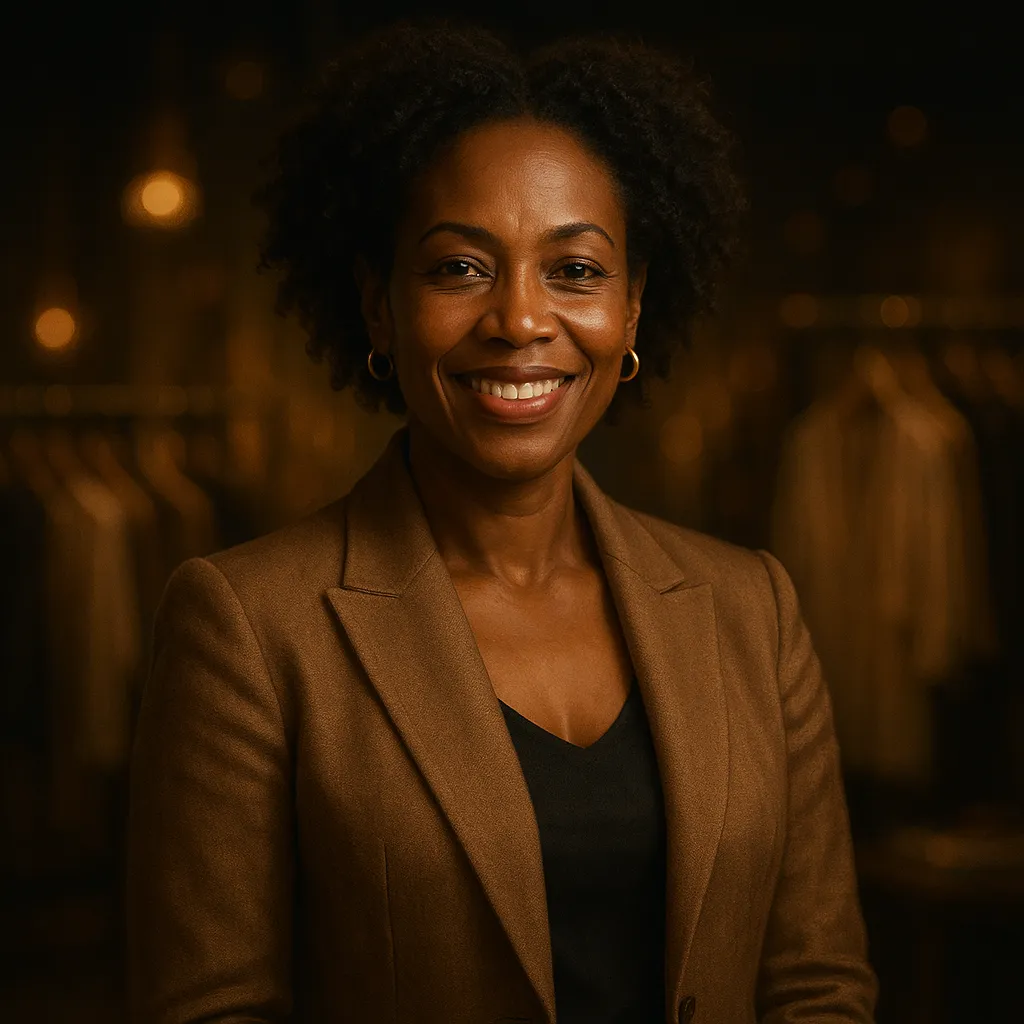 Portrait of a confident boutique owner, smiling in her shop