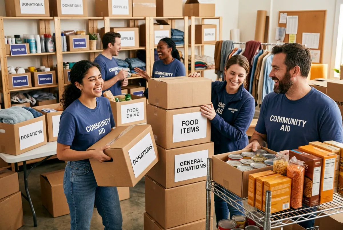 Dedicated nonprofit volunteers preparing outreach materials for the community
