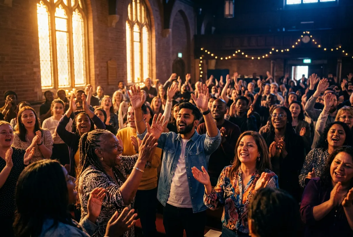Vibrant faith community gathering together for a shared church initiative