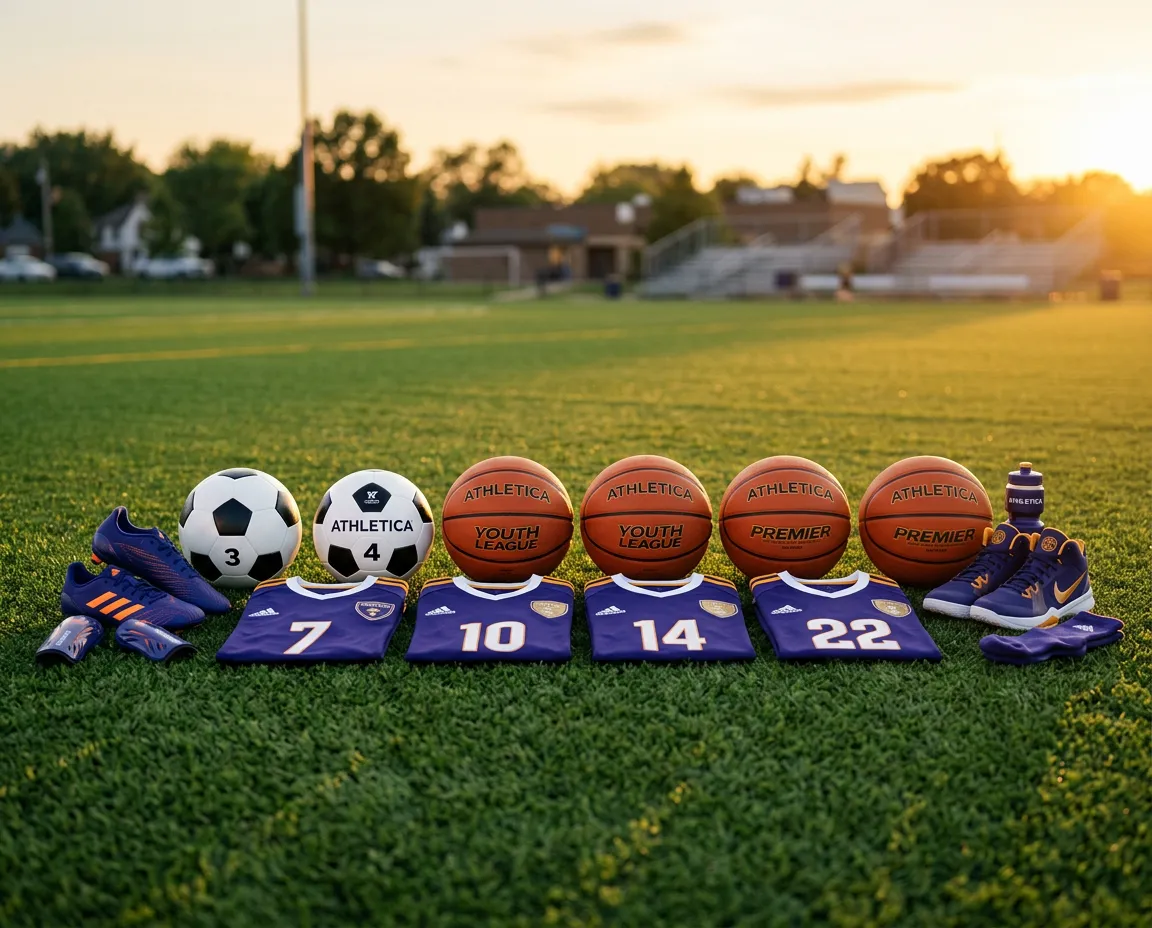 Youth soccer and basketball team with new equipment and uniforms