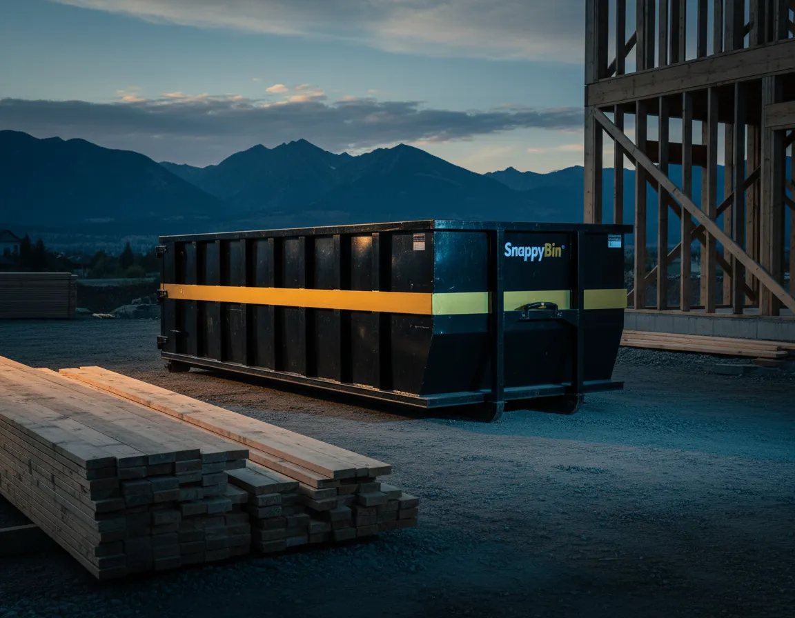 SnappyBin 15-yard dumpster on an active contractor construction site