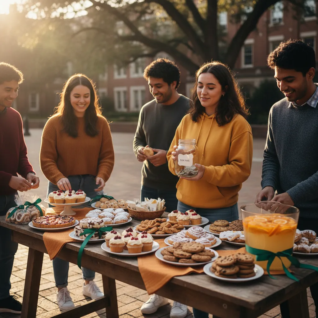 Students organizing a bake sale for fundraising