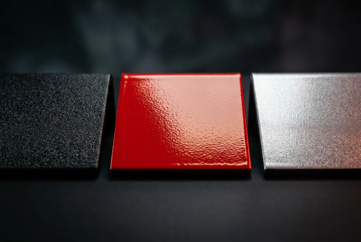 Close-up of metallic, anti-skid, and textured powder coated finishes