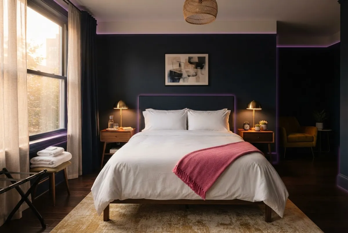 Hospitality-ready bedroom staged and refreshed for Airbnb guests