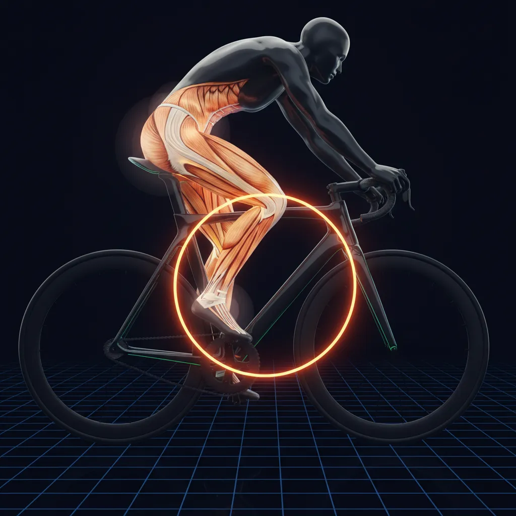 3D anatomical map with neon activation of glutes, hamstrings, and hip flexors