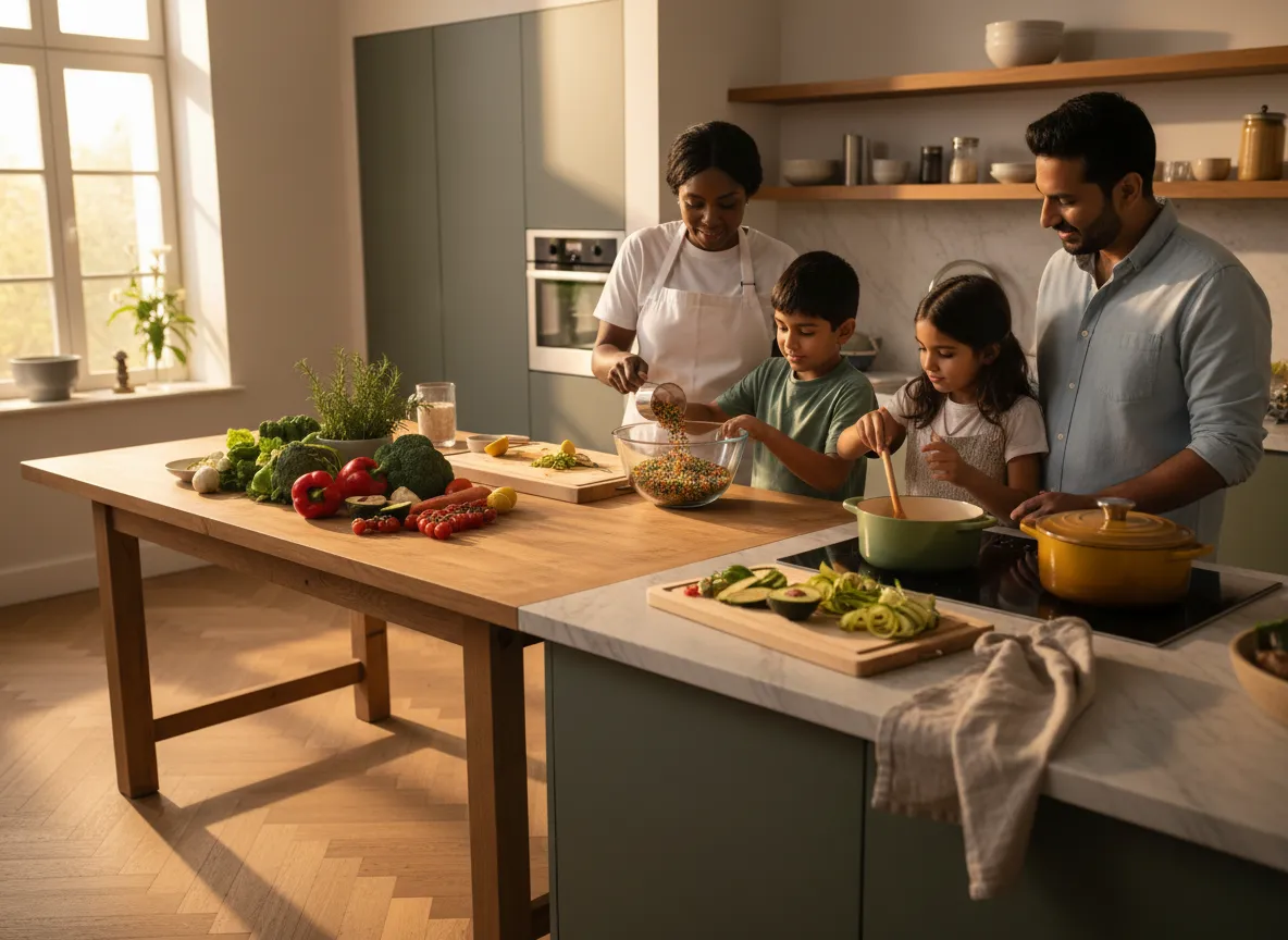 Family preparing a healthy meal together