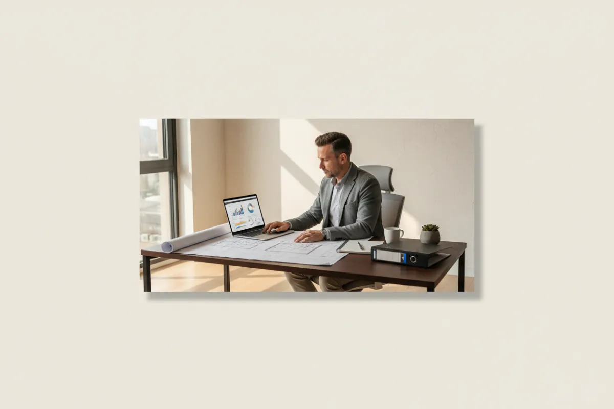 Real estate investor reviewing structured plans in a quiet setting