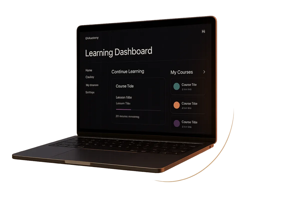 Sleek laptop mockup displaying an elegant learning dashboard