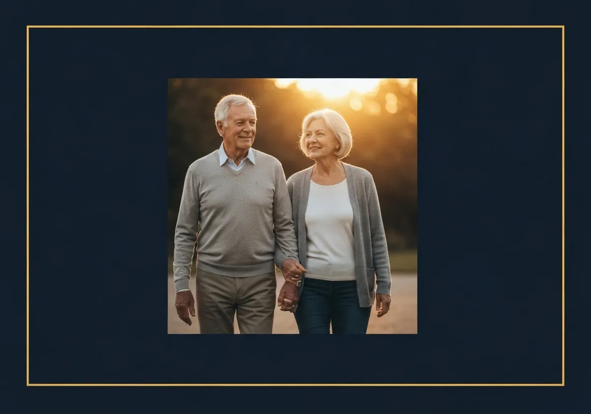 Senior couple walking together with peace of mind