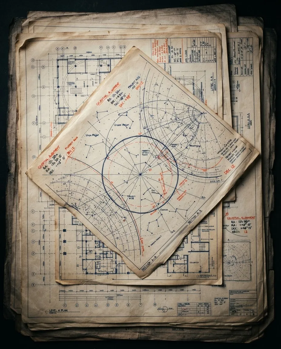 Architectural drafts and classical geometric studies layered with parchment tones demonstrating rigorous methodology