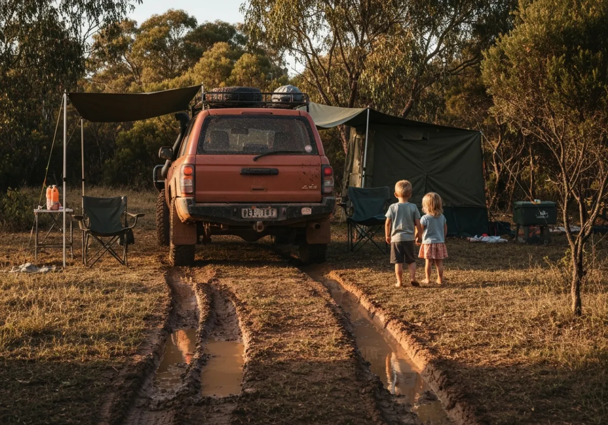 Faceless shot of 4WD camping and off-grid exploration
