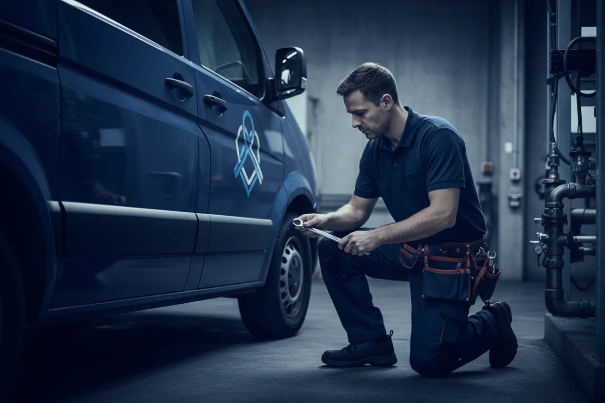 Founder next to a branded junk removal truck (documentary-style photo)