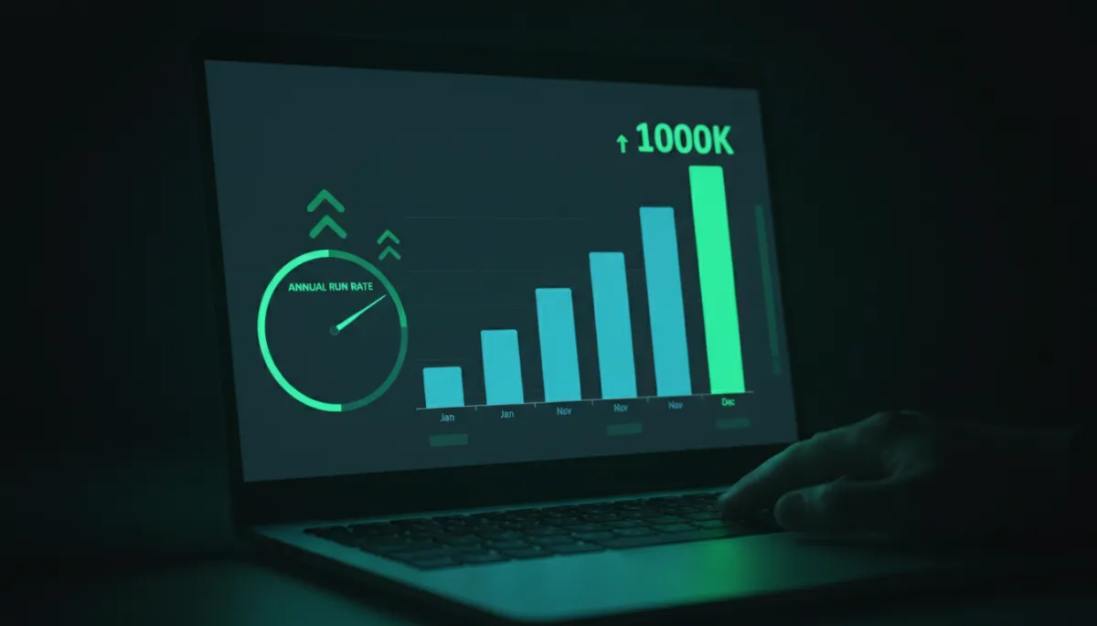 Screenshot of revenue dashboard showing six-figure run rate