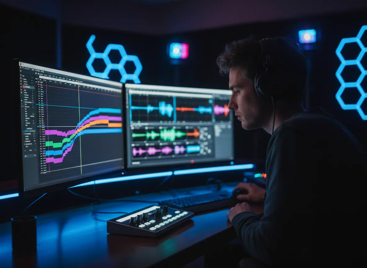 Professional editor working on timeline in editing software